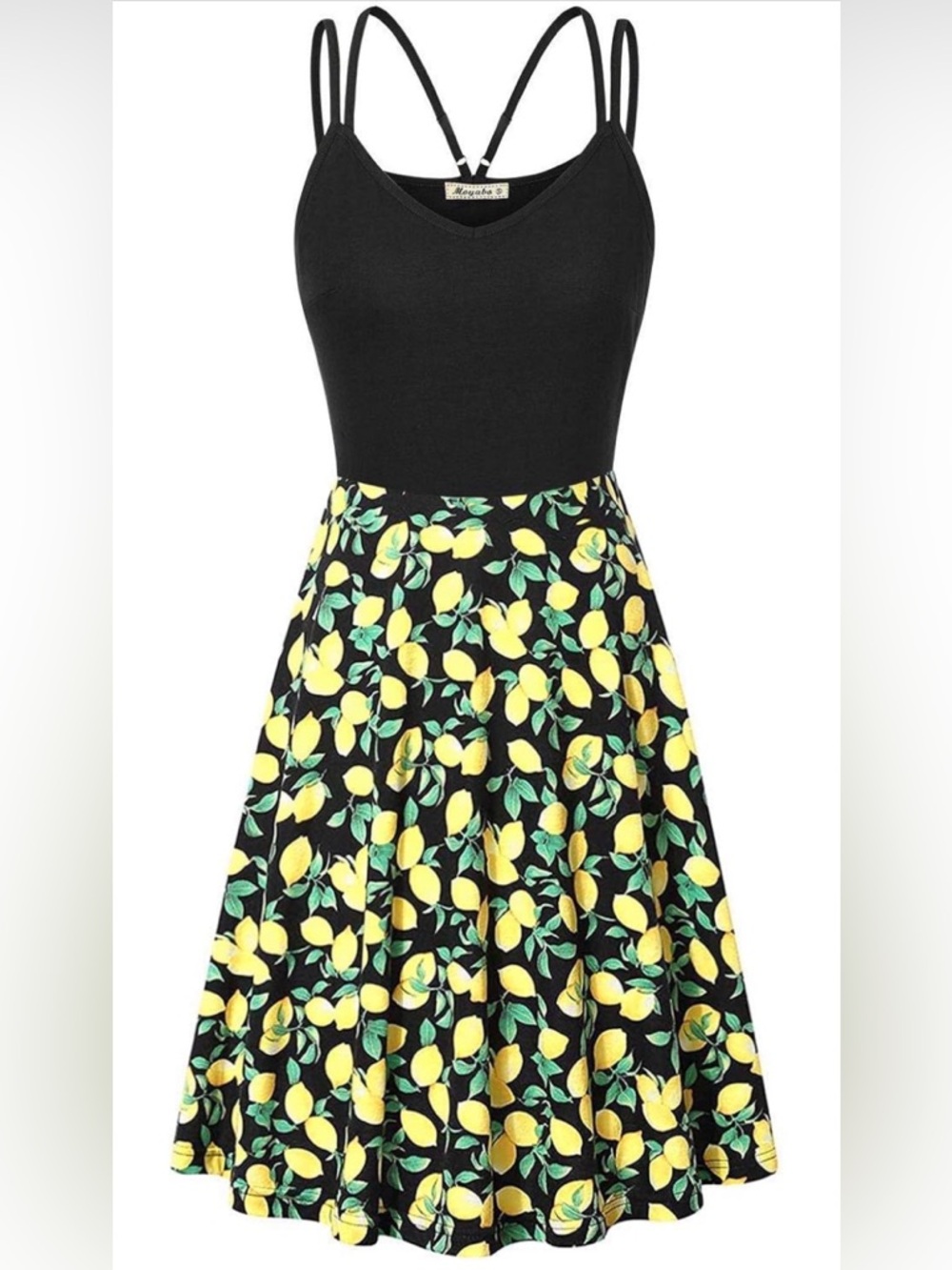 Black Lemon-Print Mini Dress with Strappy Back - Picture 2 of 6